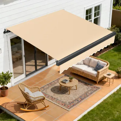 Immagine prodotto di Tenda da sole Izrielar elettrica con telecomando, automaticamente retrattile, telaio antracite, poliestere beige, 2,5 x 2 m