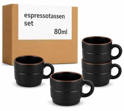Produktbild von Cosumy Espressotassen Set 4er Schwarz - Stapelbare Espresso Tassen Set