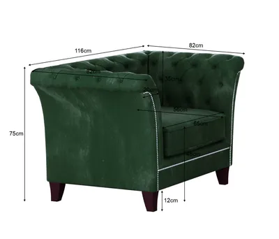 Produktbild von S-STYLE MÖBEL - Zephyr - Chesterfield Sessel aus Flasche grün Samt-Stoff mit Holzfüßen, B/T/H: 116 cm / 82 cm / 75 cm