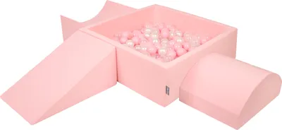 Produktbild von KiddyMoon spielplatz aus schaumstoff mit quadrat bällebad (300 bälle) ballgruben für babys spielbad hindernisläufen, hergestellt in der eu, pink:puderrosa/perle/transparent