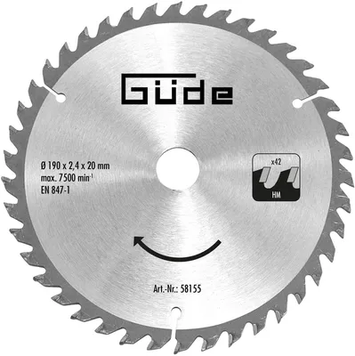 Produktbild von GÜDE Holzsägeblatt HM 190x20 mm - 42 Zähne - Ersatzblatt Sägeblatt