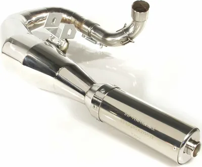 Produktbild von SIP Racing Auspuff in poliertem Edelstahl silberner Schalldämpfer breit links