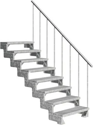 Produktbild von Aussentreppe Pertura Tallis mit Geländer 8 Steigungen 80 cm Gitterrost