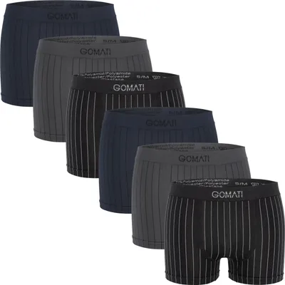 Zdjęcie produktu dla Męskie bezszwowe spodenki Gomati (zestaw 6 sztuk) Bezszwowe bokserki wykonane z mikrofibry spandex - Stripe Mix M