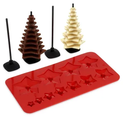 Image de Moule à chocolat - Forme de sapin de Noël - Silicone - 9 cavités - Rouge
