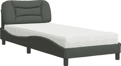 Image de vidaXL Lit avec matelas "Hvar" gris foncé 90x190 cm Tissu