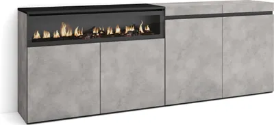 Produktbild von Sideboard, Highboard, 200x35x75cm, 4 Türen, Elektrokamin. farbe Zementgrau
