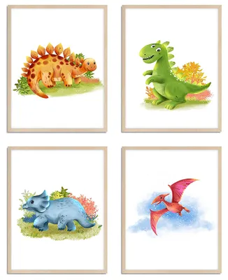 Produktbild von WIETRE® 4er Set Bilder Dinosaurier Dino Kinderzimmer Babyzimmer