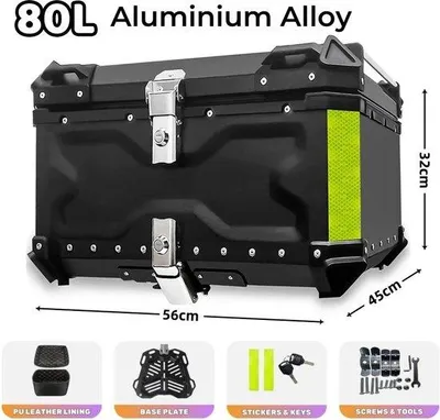 Productafbeelding van Famanu Aluminium Motorbox Topkoffer - 80 liter, zwart - Robuuste opbergoplossing voor helm en accessoires