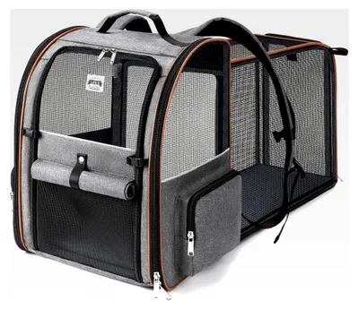 Produktbild von Erweiterbarer Katzen-Rucksack, Haustier-Tragerucksack für kleine bis mittelgroße Hunde und mittelgroße bis große Katzen, Grau