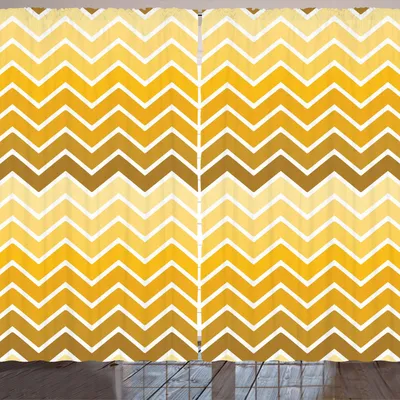 Image de Rideau ARANDE, motif zigzag doré ombré, fêtes d'anniversaire, réunions, 280 x 245 cm, jaune pâle