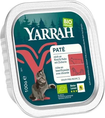 Zdjęcie produktu dla (DLA KOTA) PASZTET Z WOŁOWINY I KURCZAKA Z CYKORIĄ100 g - YARRAH