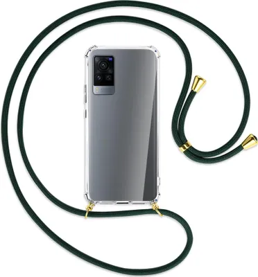 Produktbild von Handykette Backcover-Schutzhülle mit Band (Metall goldfarben) für vivo X60 Pro - dunkelgrün