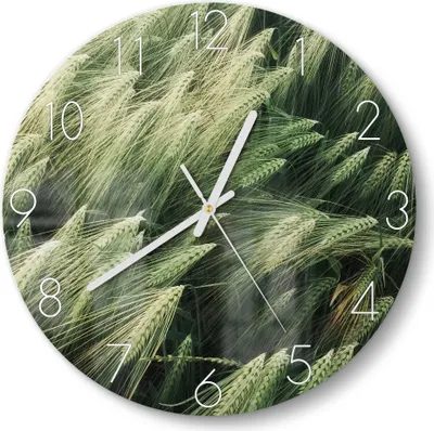 Produktbild von DEQORI Glasuhr Ø30 cm Zahlen 'Getreidefeldidylle' Wanduhr Glas Uhr Design leise Küchenuhr