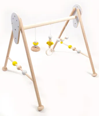 Immagine prodotto di Hess Holz Baby Play Equipment Paperella, Arco da gioco giallo naturale Arco da attività Trapezio - Prodotto in Germania