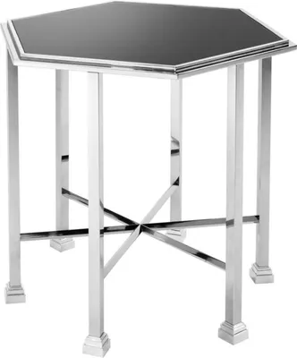 Produktbild von Casa Padrino Designer Beistelltisch silber mit schwarzer Glasplatte 71 x 62 x H. 65 cm - Luxus Qualität