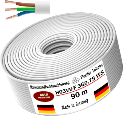 Produktbild von 90m Kunststoffschlauchleitung H03VV-F 3G0,75 Weiß Flexible Leitung Gerätekabel