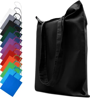 Produktbild von Stofftasche Baumwolltasche 38x42 cm Tasche Beutel Tragetasche Einkaufstasche Stoffbeutel, in Farbe: Schwarz