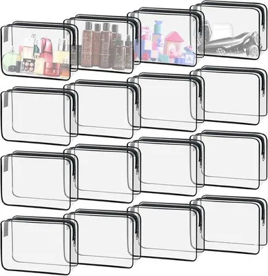 Productafbeelding van 16 Stuks Doorzichtige Make-uptassen Reistas TSA Goedgekeurd PVC Waterdicht