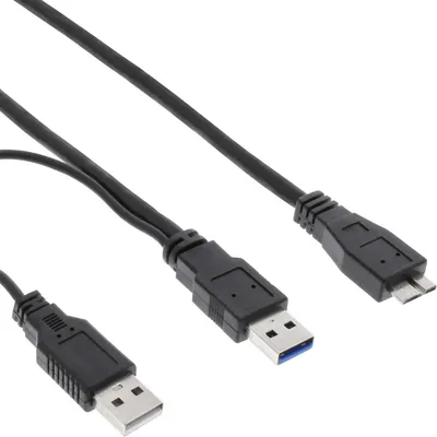Zdjęcie produktu dla InLine 35415Y, 1,5 m, Micro-USB B, 2 x USB A, USB 3.2 Gen 1 (3.1 Gen 1), Męska/Męska, Czarny