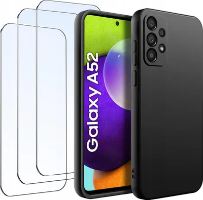 Zdjęcie produktu dla ZESTAW Etui do Samsung A52 5G Matowe Czarne Silikon Slim + 3 SZTUKI SZKŁO