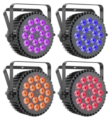 Produktbild von LED-PAR-Scheinwerfer - DMX-Bühnenlicht - 4er-Set - 200 W - 18 x 10 W RGBW+UV - Stroboskop - EU-Stecker