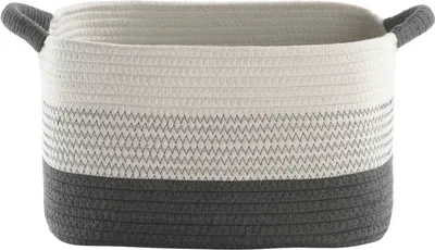 Produktbild von Aufbewahrungskorb - Weiß - Grau - 34 x 27 cm - Stoff - mit Tragegriffen