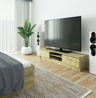 Immagine prodotto di Mobile TV basso da 160 cm, mobile TV con 2 ante e 2 ripiani aperti, mobile TV alto 33 cm CLP