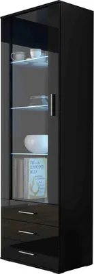 Produktbild von Furniture24 Vitrine mit Blauer LED Beleuchtung SOHO S1 Vitrinenschrank Standvitrine Stauraumvitrine Glasvitrine Schrank Wohnzimmerschran Schwarz/Schwarz Hochglanz