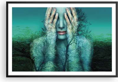 Produktbild von Gerahmtes Poster - Schwarzer Rahmen - Frau Natur Grafik - 91,5x61 cm - Wand Bild - Wanddeko - Wandbilder - Kunstposter - Wandposter - Bilderrahmen - Bilder - Kunstdruck - Wandbild - P2BAA91x61-4254