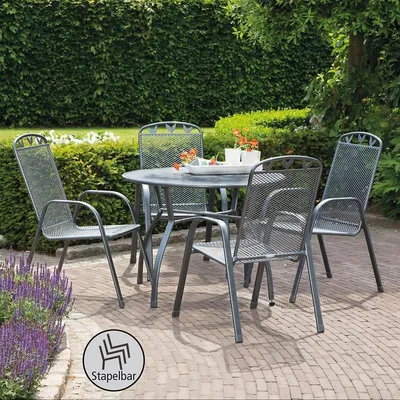 Produktbild von greemotion Gartenmöbelset Toulouse 5-teilig Gartenset Metall grau wetterfest