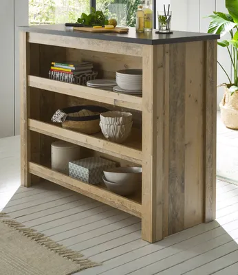 Produktbild von Küchentheke "Stove" in Used Wood anthrazit Kücheninsel freistehend 130 cm