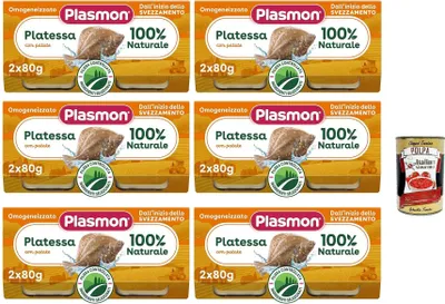 Produktbild von Plasmon Pesce Platessa con Patate, 6x (2x 80g), Mit ausgewählten Zutaten, 100% natürlich, Ohne Stärken und Salz hinzugefügt + Italian Gourmet polpa 400g