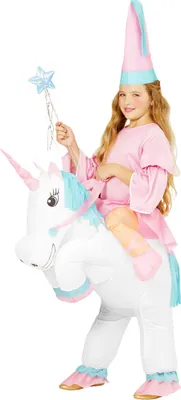 Produktbild von Aufblasbares Prinzessin auf Einhorn Kinderkostüm weiss-rosa-blau - Einheitsgröße