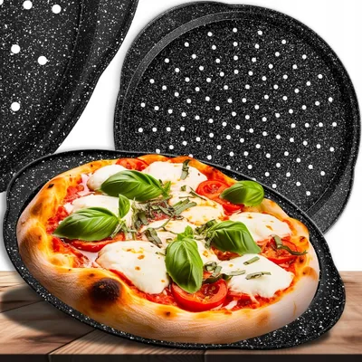 Obrázek produktu pro Kuketo | Tác na pizzu 39 cm - Černý mramor - Nepřilnavý povrch - Dokonalá kůrka - Ergonomické rukojeti