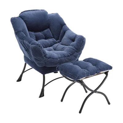 Produktbild von LVHOM Relaxsessel mit Hocker, Armlehnstuhl Fernsehsessel Lesesessel mit Seitentasche, Cord Bezug, bis 180kg belastbar, Blau