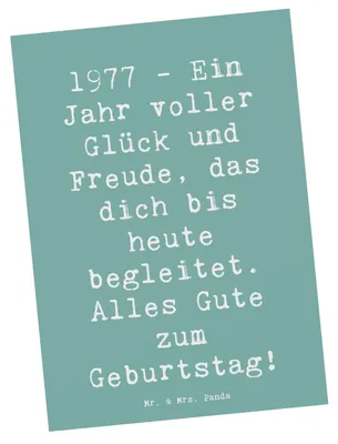Produktbild von Mr. & Mrs. Panda bildkarte Spruch 1977 Geburtstag - Meeresbrise - Geschenk, Alter, Happy Birthday, Ansichtskarte, Postkarten, Geburtstagswünsche, Kunstkarten, Feier