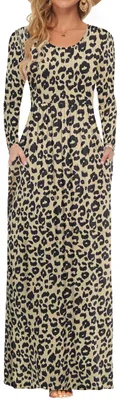 Produktbild von AUSELILY Damen Maxikleid Langarm Taschen Winter Leopard L