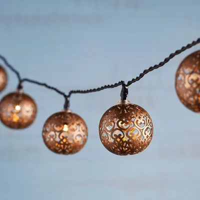 Solar-Lichterkette, 16 Metallkugeln, warmweiß, bronzefarben