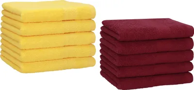 Produktbild von Betz 10 Stück Gästetücher 30x50 cm PREMIUM 100% Baumwolle Set  Farbe: gelb und dunkelrot