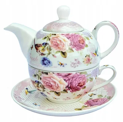 Zdjęcie produktu dla Zestaw do herbaty porcelanowa filiżanka i czajniczek 400ml prezent kobiety