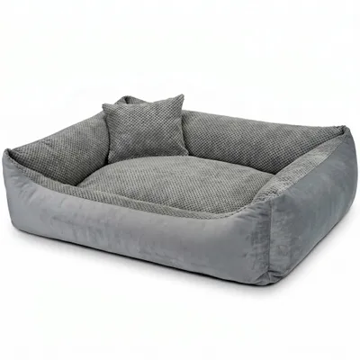 Produktbild von 4L Textil TEO Hundekorb mittelgroße Hunde Kuscheliges Hundebett mit Bezug Hundekissen flauschig Hundekörbchen Hundesofa (120x100 cm, Dunkelgrau)