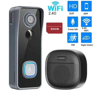 Produktbild von Video-Türklingel mit Chime, 5MP Ultra HD Kabelgebundene Türklingel mit Kamera 2,4/5GHz WLAN