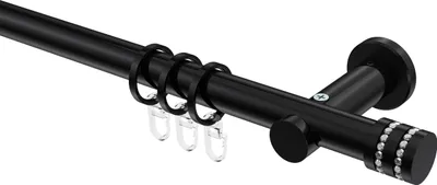 Produktbild von Interdeco Gardinenstange / Vorhangstange Schwarz, Typ Platon Estana (Glitzerkappe), 20 mm Ø 1-läufig, 420 cm