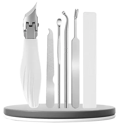 Produktbild von 6-teiliges Nagelknipser Set mit Adler-Schnabel-Winkel für eingewachsene Zehennägel, Fußpflege für alle Altersgruppen, Weiß