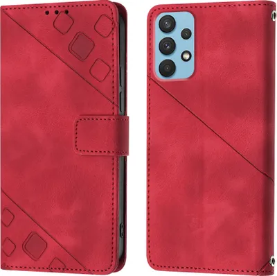 Produktbild von Hülle für Samsung Galaxy A32 4G Prägung Flip Leder Brieftasche Schutzhülle mit Ständer Rot