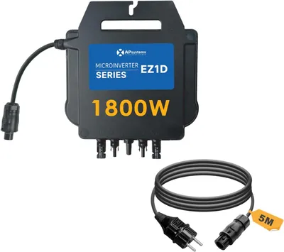 Imagen del producto de APsystems® Microinversor EZ1D de 1800W, con WLAN y Bluetooth integrados, y relé VDE, de fácil instalación (plug & play), ideal para sistemas de generación de energía en balcones (incluye cable de conexión)