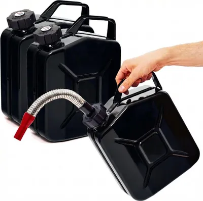 Produktbild von BW® Kraftstoffkanister Metall Benzinkanister 3x 5 Liter mit Schraubverschluss mit Ausgießer - Schwarz RAL 9005 - UN-Zulassung - Hergestellt in Europa