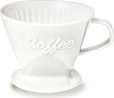Produktbild von Creano Porzellan Kaffeefilter (Weiß), Filter Größe 4 für Filtertüten Gr. 1x4, ca. 800gr Gewicht für extrem sicheren Stand, Achtung schwer, in 6 Farben erhältlich