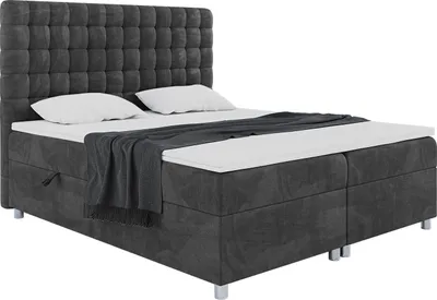 Produktbild von MEBLINI Boxspringbett mit Bettkasten - Gepolstert Doppelbett mit Matratze und Topper - Polsterbett mit Stauraum - Bett mit Kopfteil - Stauraumbett - ASTON - 180x200 - H4/Schwarz Samt
